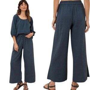 Pact Women's Medium Organic Cotton Wide Leg Pants Coastal Double Gauze Split Hem